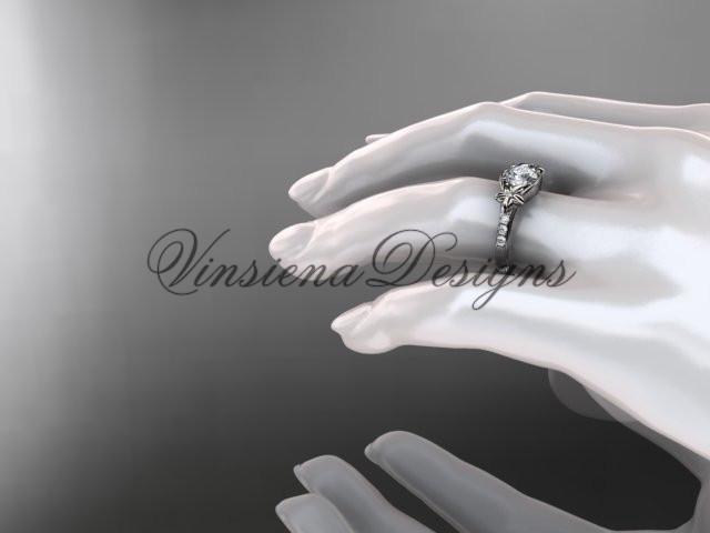 Unique 14k white gold diamond "Forever One" Moissanite engagement ring ADLR333