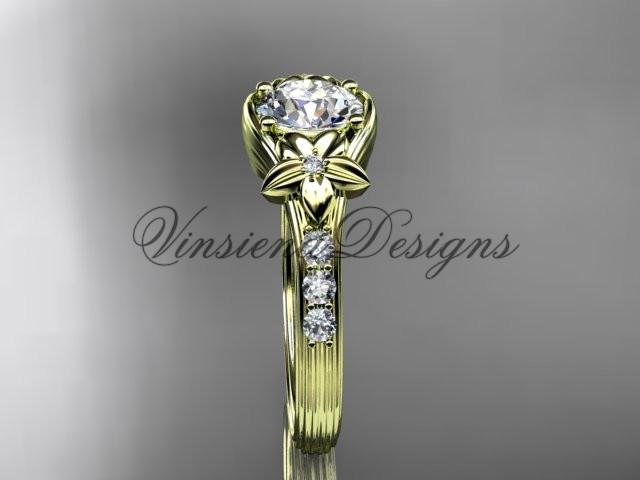 Unique 14k yellow gold diamond "Forever One" Moissanite engagement ring ADLR333