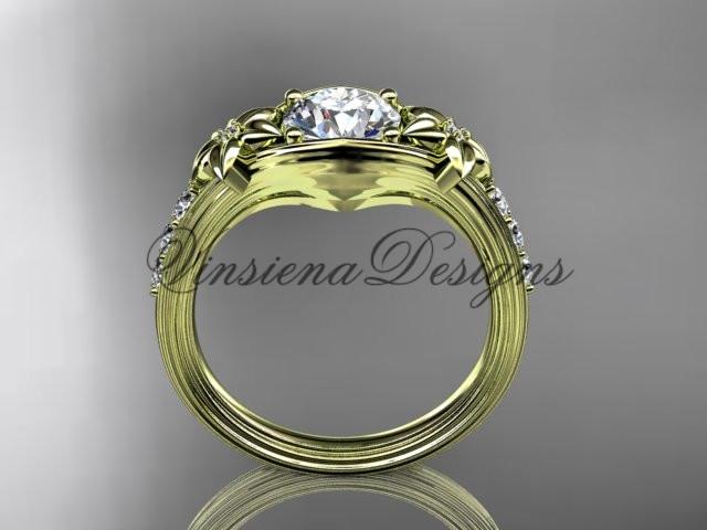 Unique 14k yellow gold diamond "Forever One" Moissanite engagement ring ADLR333