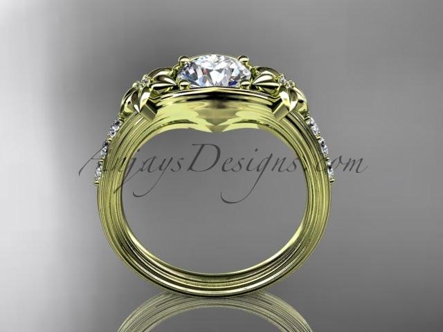 Unique 14k yellow gold diamond leaf and vine, floral diamond engagement ring with a "Forever One" Moissanite center stone ADLR333 - AnjaysDesigns