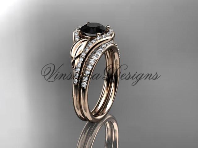 14kt rose gold diamond wedding ring set, Enhanced Black Diamond ADLR334S