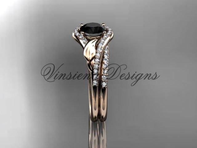 14kt rose gold diamond wedding ring set, Enhanced Black Diamond ADLR334S