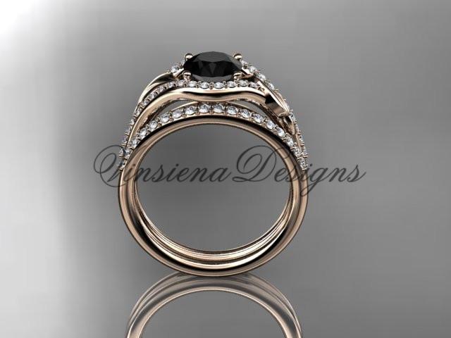 14kt rose gold diamond wedding ring set, Enhanced Black Diamond ADLR334S