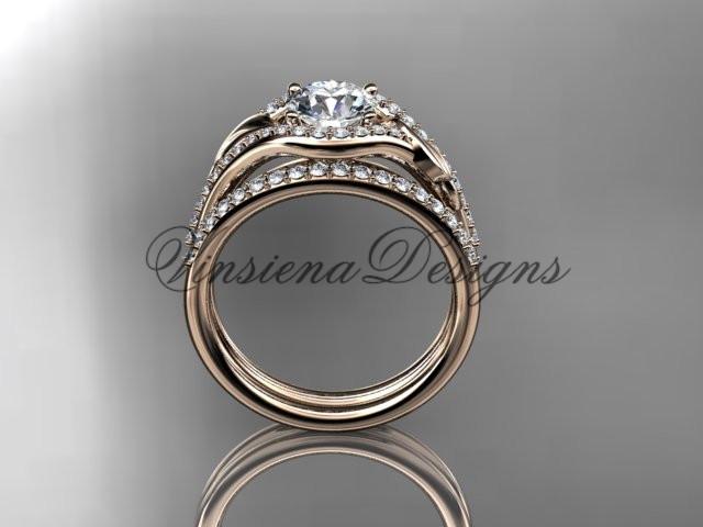 14kt rose gold diamond leaf and vine wedding, engagement ring set ADLR334S