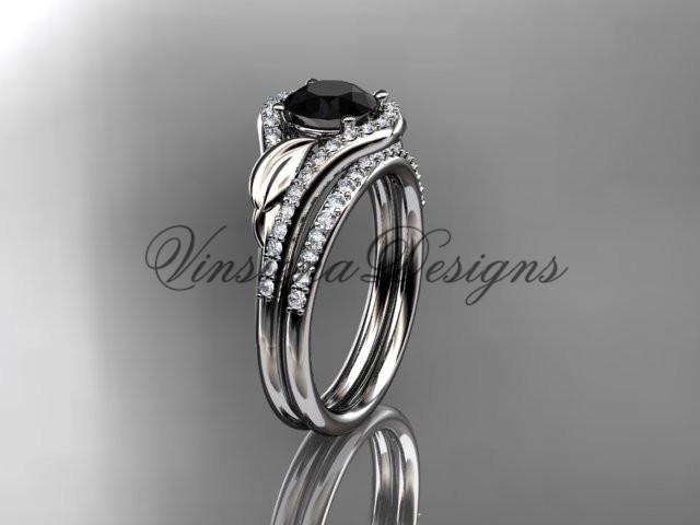 Platinum diamond wedding, engagement ring set, Enhanced Black Diamond ADLR334S