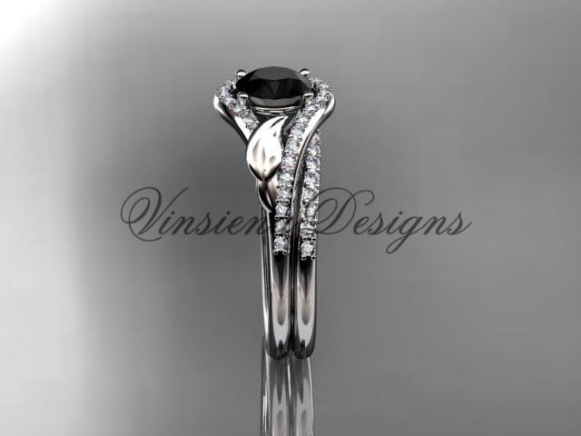 Platinum diamond wedding, engagement ring set, Enhanced Black Diamond ADLR334S