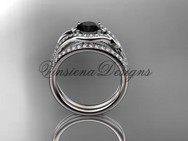 Platinum diamond wedding, engagement ring set, Enhanced Black Diamond ADLR334S