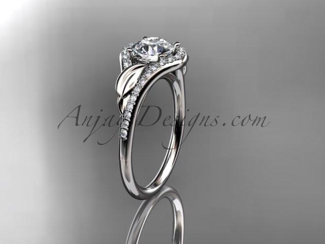 Platinum diamond leaf wedding ring, engagement ring ADLR334 - AnjaysDesigns
