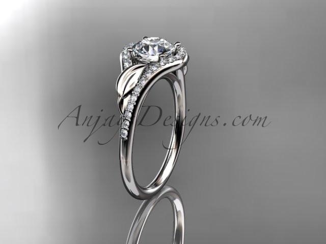 Platinum diamond leaf wedding ring, engagement ring with a "Forever One" Moissanite center stone ADLR334 - AnjaysDesigns