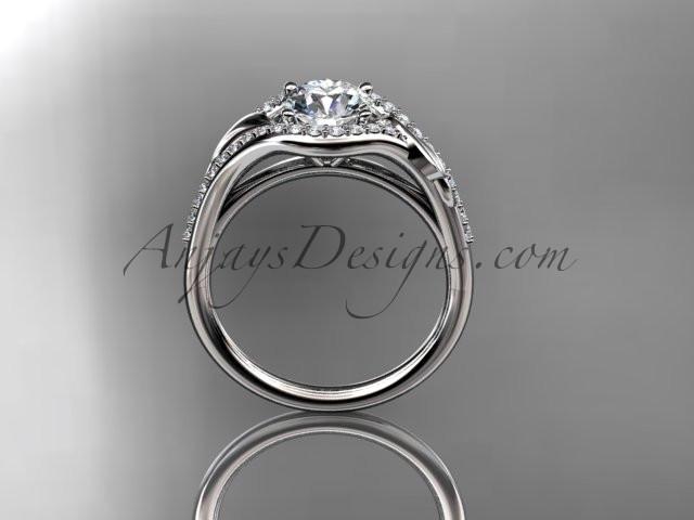 Platinum diamond leaf wedding ring, engagement ring with a "Forever One" Moissanite center stone ADLR334 - AnjaysDesigns