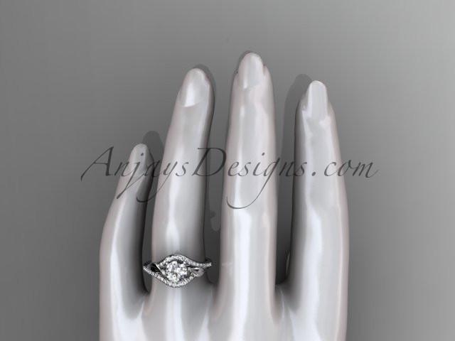 Platinum diamond leaf wedding ring, engagement ring with a "Forever One" Moissanite center stone ADLR334 - AnjaysDesigns