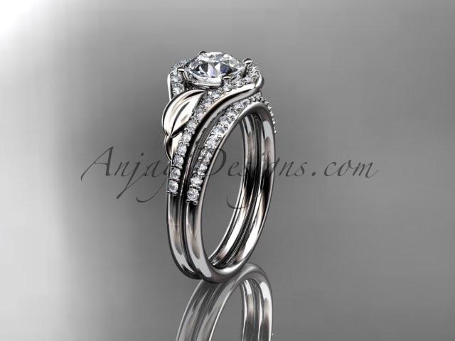 Platinum diamond leaf wedding set, engagement set ADLR334 - AnjaysDesigns