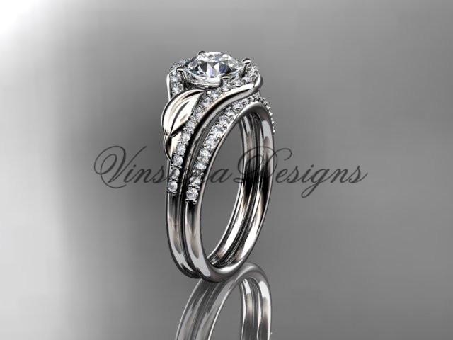 14kt white gold diamond leaf and vine wedding, engagement ring set  ADLR334S
