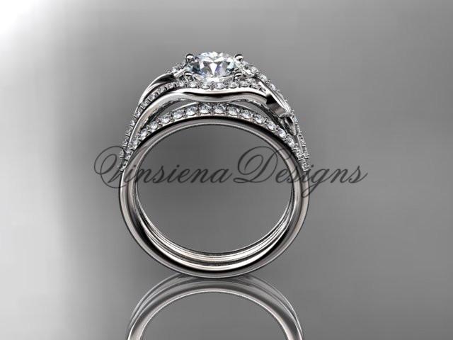 Platinum diamond leaf and vine wedding, engagement ring set ADLR334S