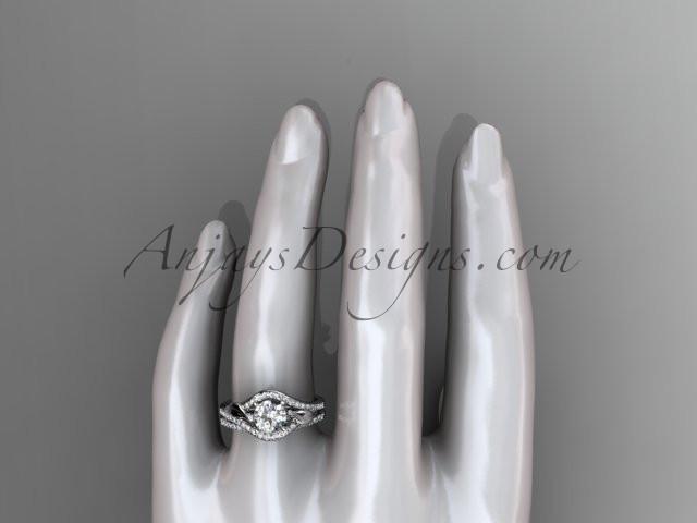 Platinum diamond leaf wedding set, engagement set with a "Forever One" Moissanite center stone ADLR334 - AnjaysDesigns