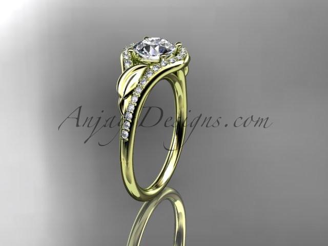 14kt yellow gold diamond leaf wedding ring, engagement ring ADLR334 - AnjaysDesigns