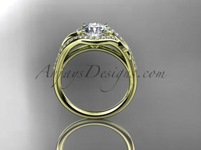 14kt yellow gold diamond leaf wedding ring, engagement ring ADLR334 - AnjaysDesigns