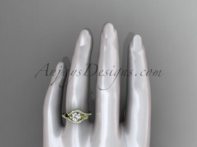 14kt yellow gold diamond leaf wedding ring, engagement ring ADLR334 - AnjaysDesigns
