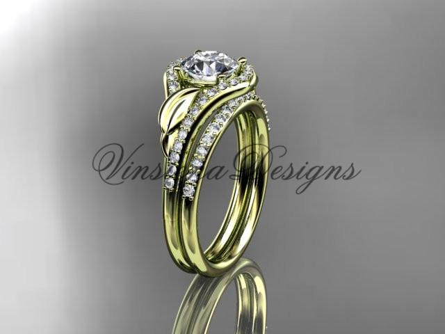 14kt yellow gold diamond leaf and vine wedding, engagement set  ADLR334S