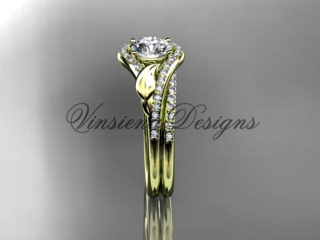 14kt yellow gold diamond leaf and vine wedding, engagement set  ADLR334S