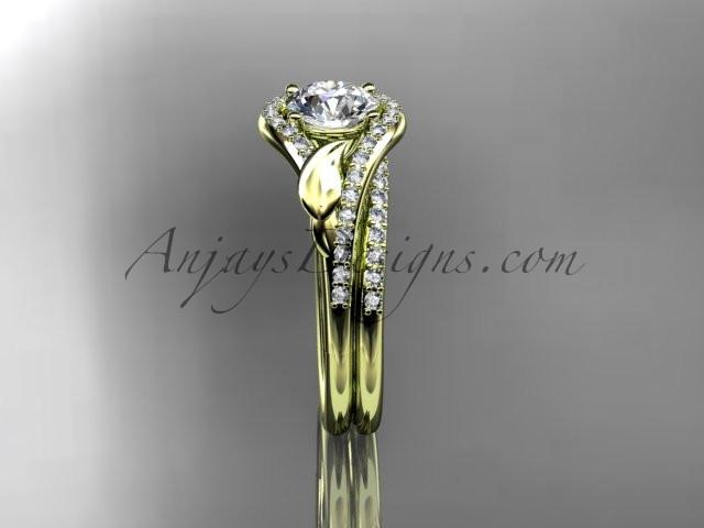 14kt yellow gold diamond leaf wedding set, engagement set ADLR334 - AnjaysDesigns