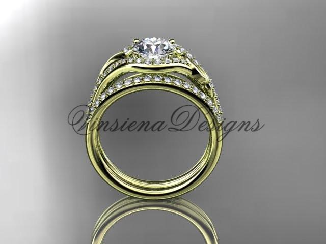 14kt yellow gold diamond leaf and vine wedding, engagement set  ADLR334S