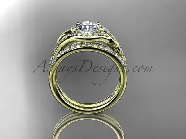14kt yellow gold diamond leaf wedding set, engagement set ADLR334 - AnjaysDesigns