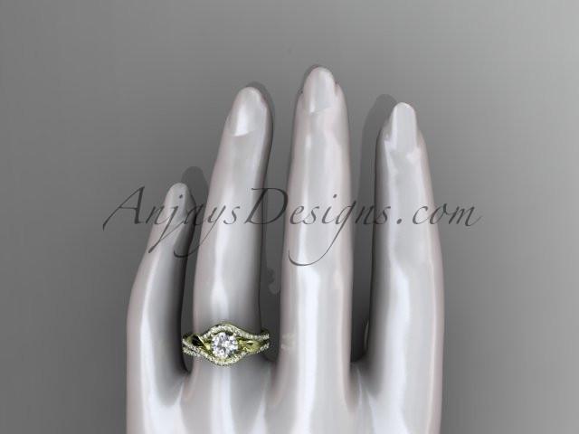 14kt yellow gold diamond leaf wedding set, engagement set with a "Forever One" Moissanite center stone ADLR334 - AnjaysDesigns