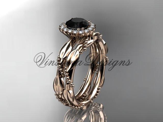 14kt rose gold diamond wedding, engagement set, Enhanced Black Diamond ADLR337S