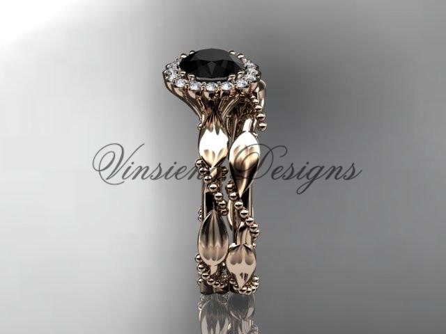 14kt rose gold diamond wedding, engagement set, Enhanced Black Diamond ADLR337S