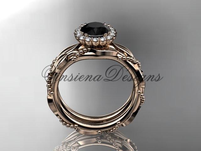 14kt rose gold diamond wedding, engagement set, Enhanced Black Diamond ADLR337S