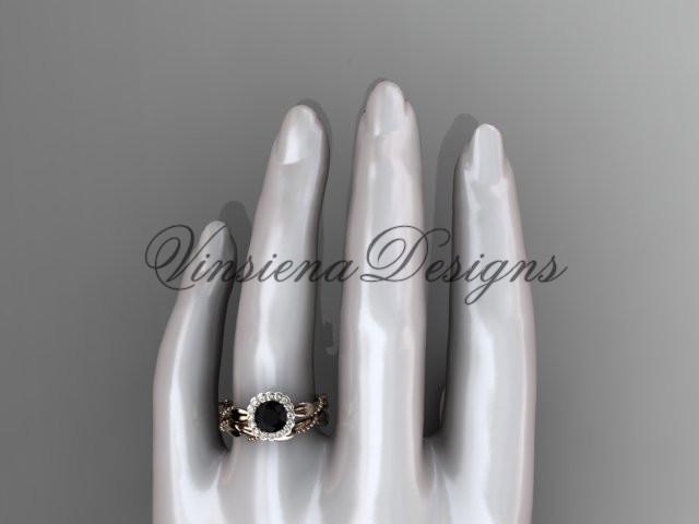 14kt rose gold diamond wedding, engagement set, Enhanced Black Diamond ADLR337S