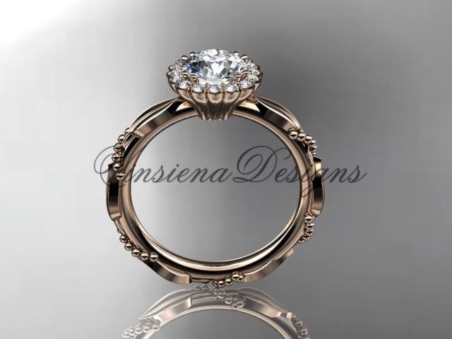 14kt rose gold diamond leaf and vine wedding, engagement ring ADLR337