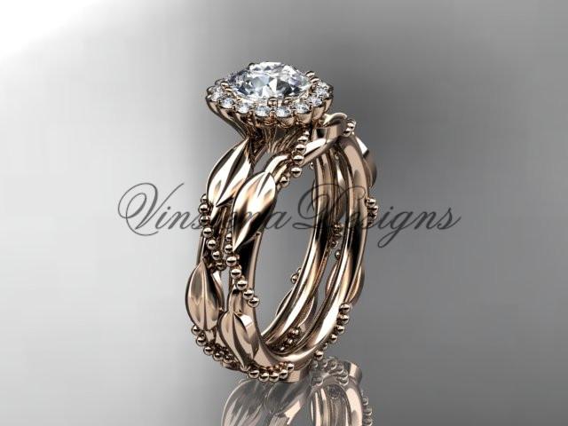 14k rose gold diamond engagement set "Forever One" Moissanite ADLR337S