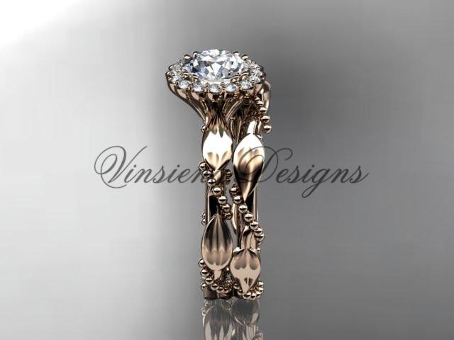 14k rose gold diamond engagement set "Forever One" Moissanite ADLR337S