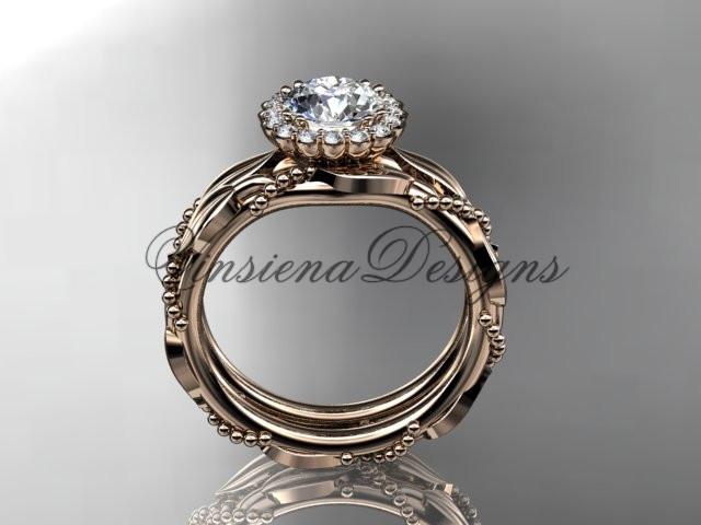 14k rose gold diamond engagement set "Forever One" Moissanite ADLR337S