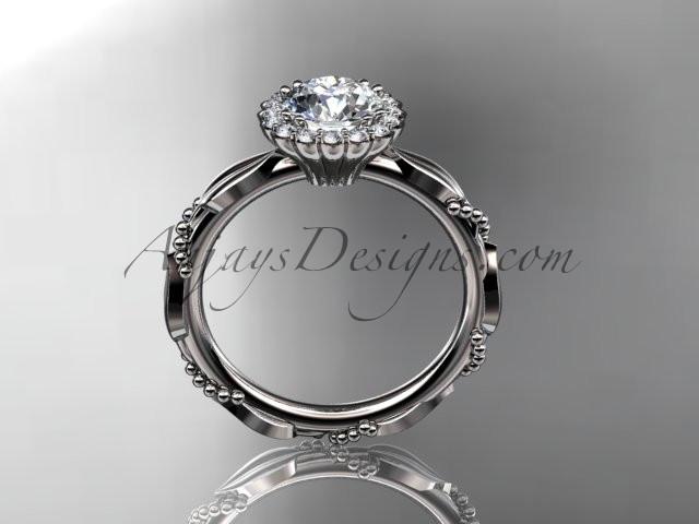 14kt white gold diamond leaf and vine wedding ring, engagement ring with a "Forever One" Moissanite center stone ADLR337 - AnjaysDesigns