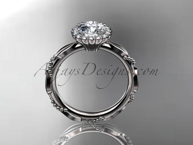 Platinum diamond leaf and vine wedding ring, engagement ring with a "Forever One" Moissanite center stone ADLR337 - AnjaysDesigns