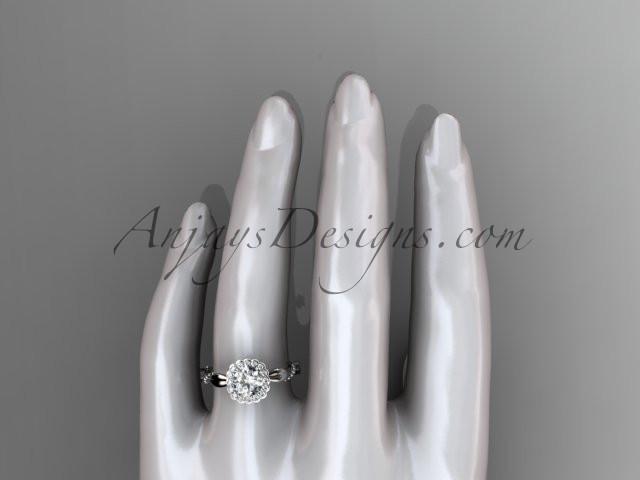 Platinum diamond leaf and vine wedding ring, engagement ring with a "Forever One" Moissanite center stone ADLR337 - AnjaysDesigns
