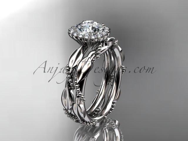 Platinum diamond leaf and vine wedding set, engagement set ADLR337 - AnjaysDesigns