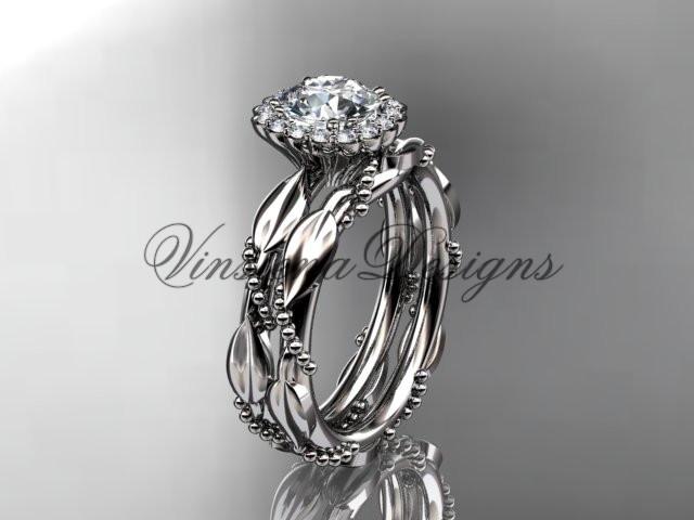 Platinum diamond leaf and vine wedding set, engagement set  ADLR337S