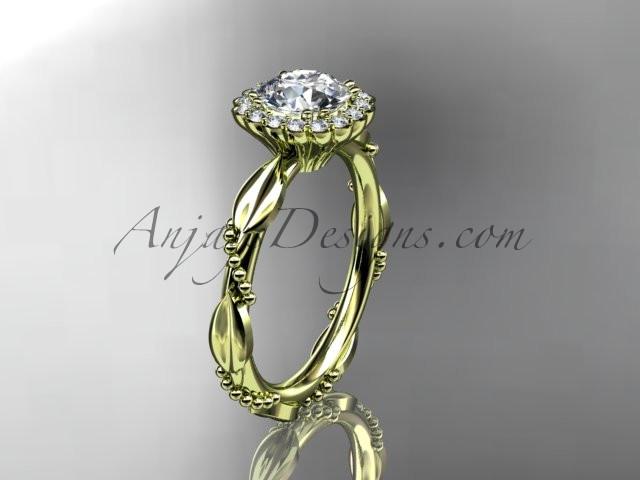 14kt yellow gold diamond leaf and vine wedding ring, engagement ring ADLR337 - AnjaysDesigns
