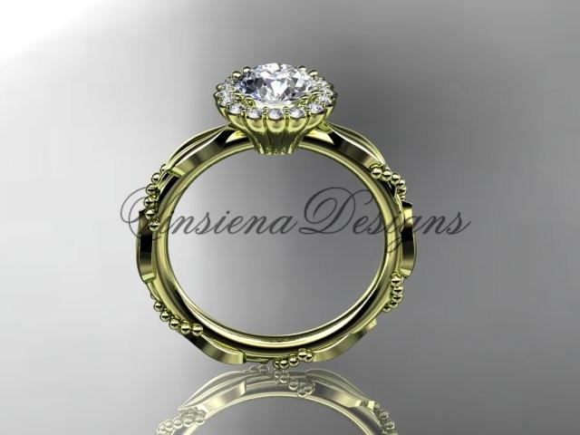 14kt yellow gold diamond leaf, vine wedding, engagement ring ADLR337