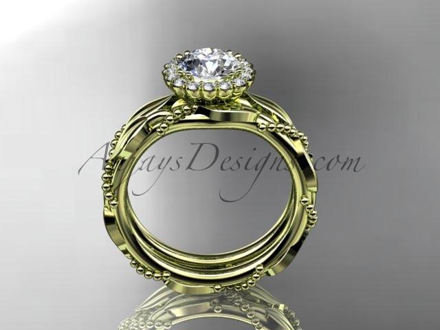 14kt yellow gold diamond leaf and vine wedding set, engagement set ADLR337 - AnjaysDesigns