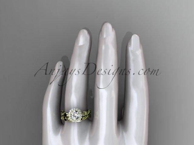 14kt yellow gold diamond leaf and vine wedding set, engagement set with a "Forever One" Moissanite center stone ADLR337 - AnjaysDesigns
