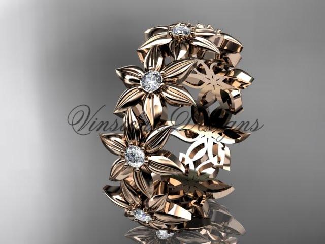 14kt rose gold diamond floral engagement band, wedding band ADLR339B