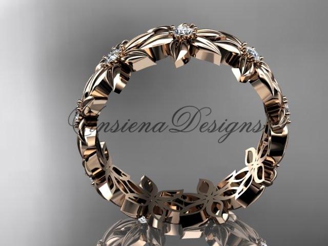14kt rose gold diamond floral engagement band, wedding band ADLR339B