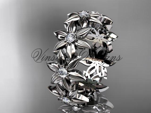 Platinum diamond band and vine wedding band, floral engagement band ADLR339B