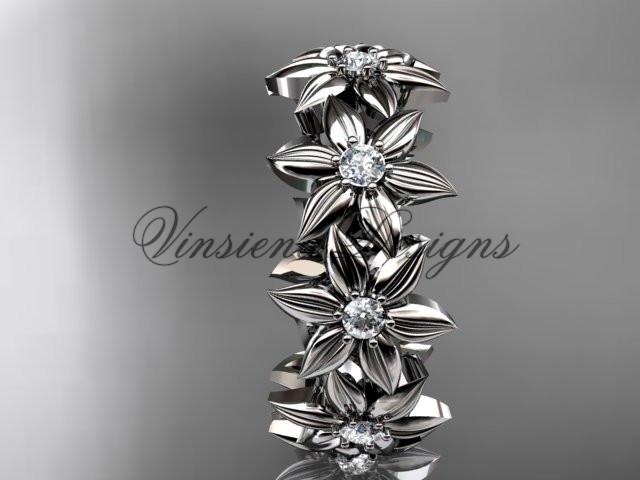 Platinum diamond band and vine wedding band, floral engagement band ADLR339B