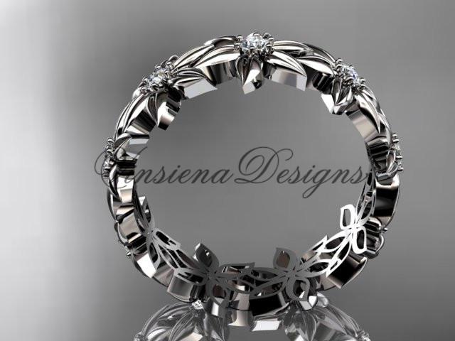 Platinum diamond band and vine wedding band, floral engagement band ADLR339B